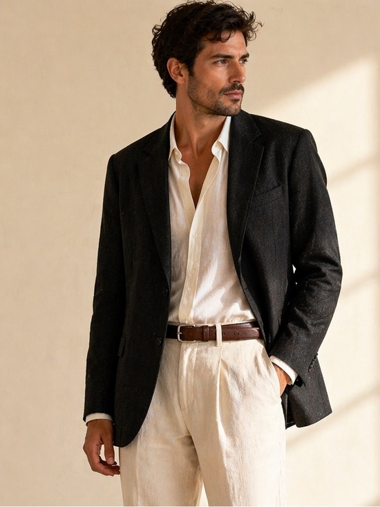 Chaps Other - Tailored Black Linen Blend Blazer Structured Quiet Luxury Oversized Sz 46R